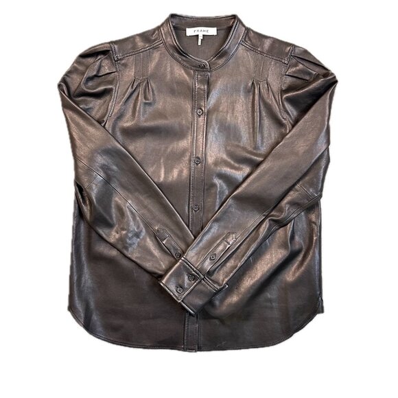FRAME Charlie Puff Sleeve Leather Shirt - Size M - Picture 4 of 9
